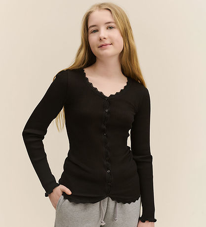 Rosemunde Cardigan - Rib - Weiß - Schwarz m. Spitze