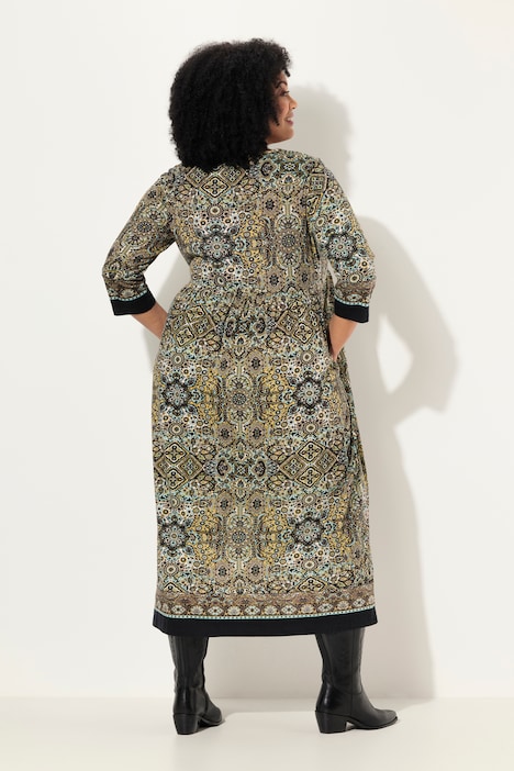 Jerseykleid, Paisley, A-Linie, Tunika-Ausschnitt, 3/4-Arm