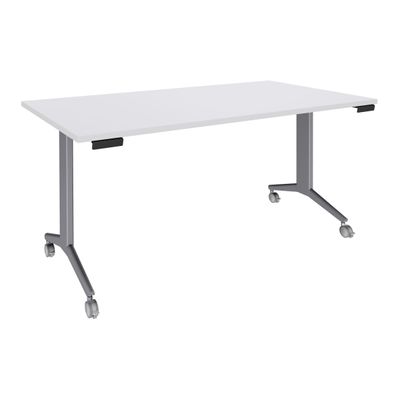 Table de réunion abattantes - L160 x P80 cm - pied alu - plateau blanc perle