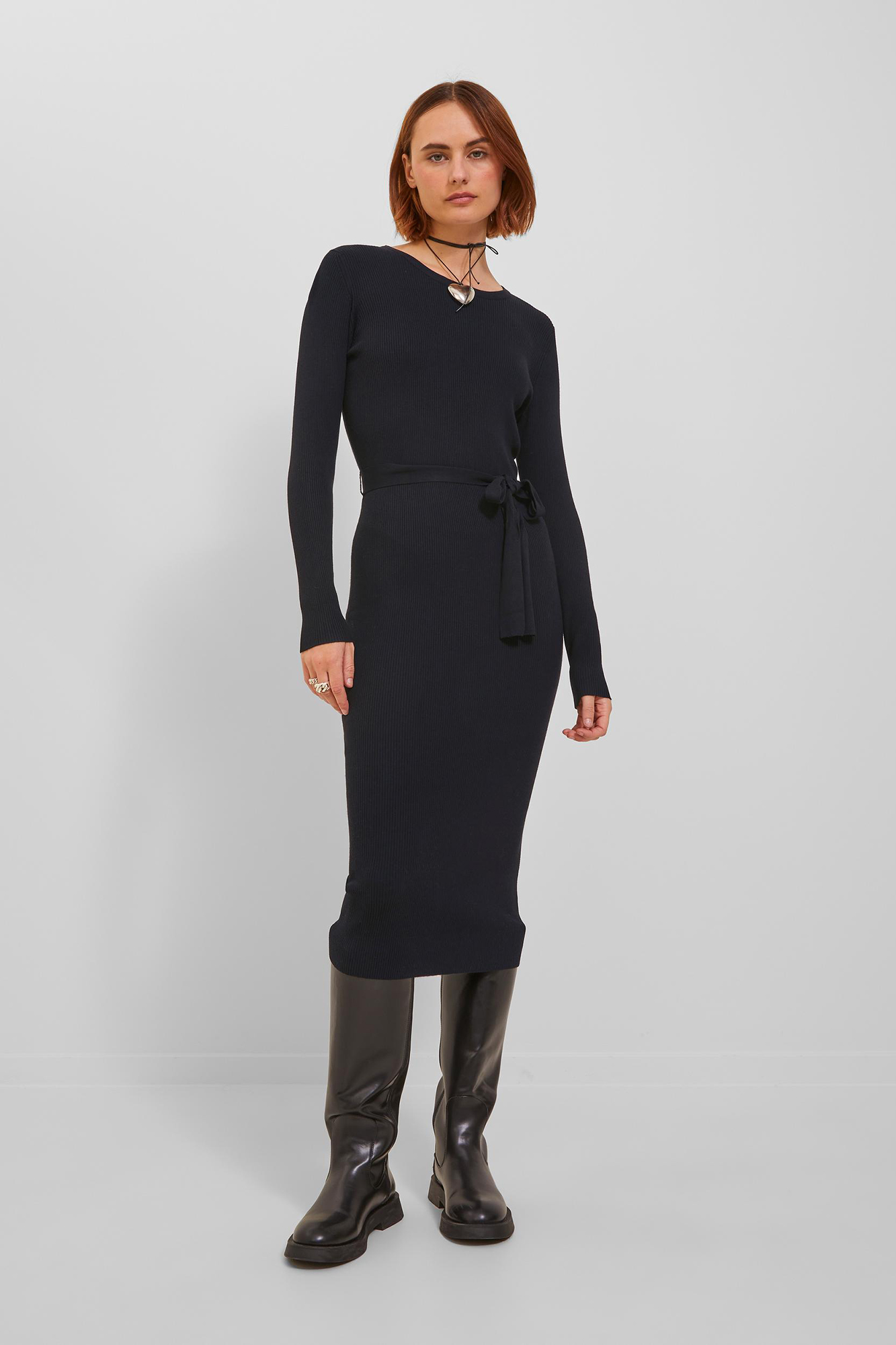 vestido midi de tricô