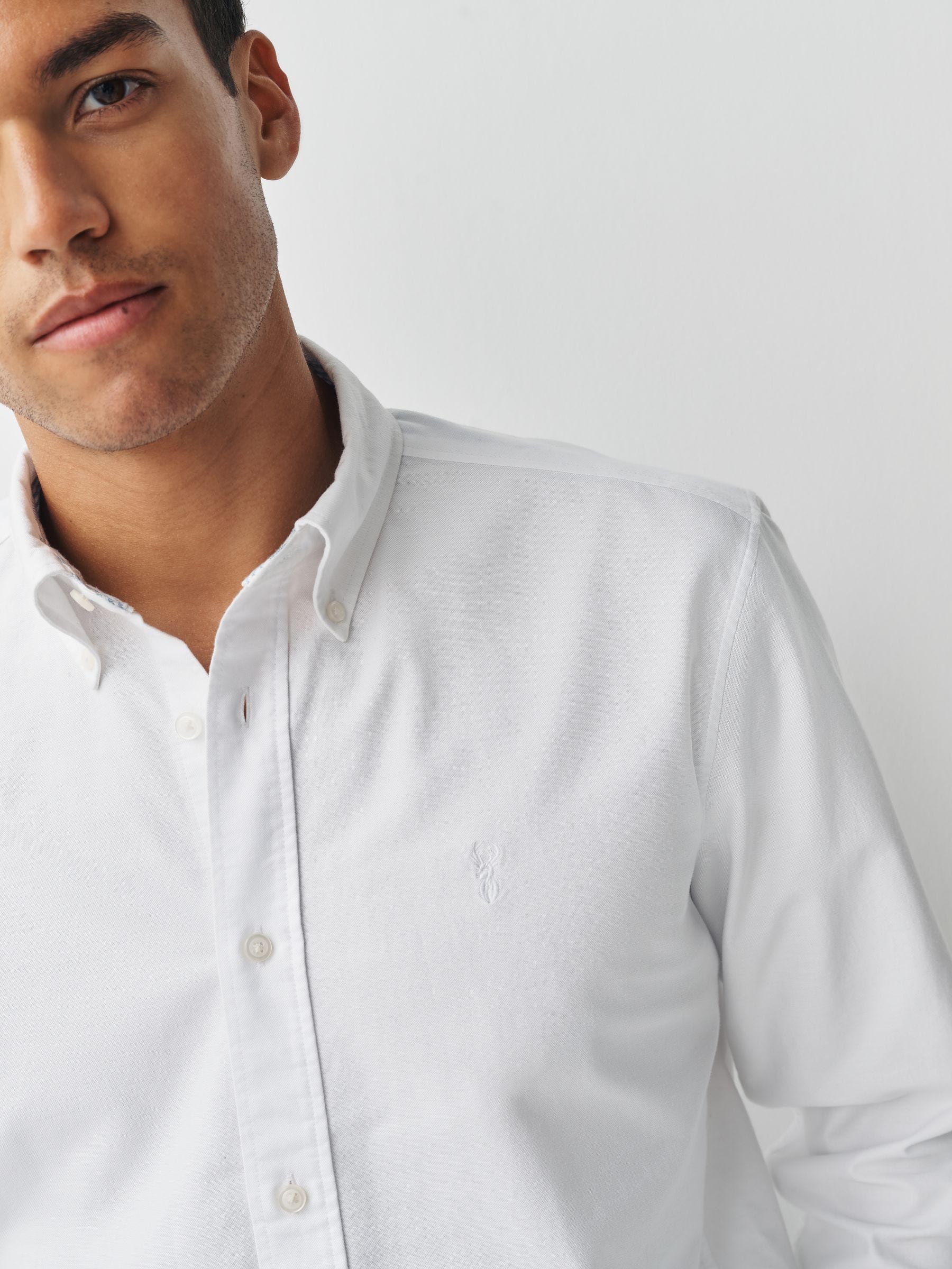 Wit - Slim Fit - Oxford-hemd met lange mouwen