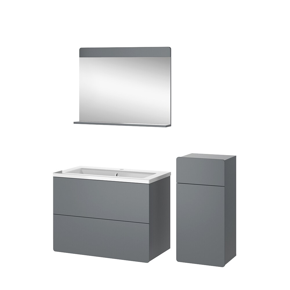 Vicco Badmöbel-Set Izan Grau modern Waschtischunterschrank Waschbecken Badspiegel Midischrank