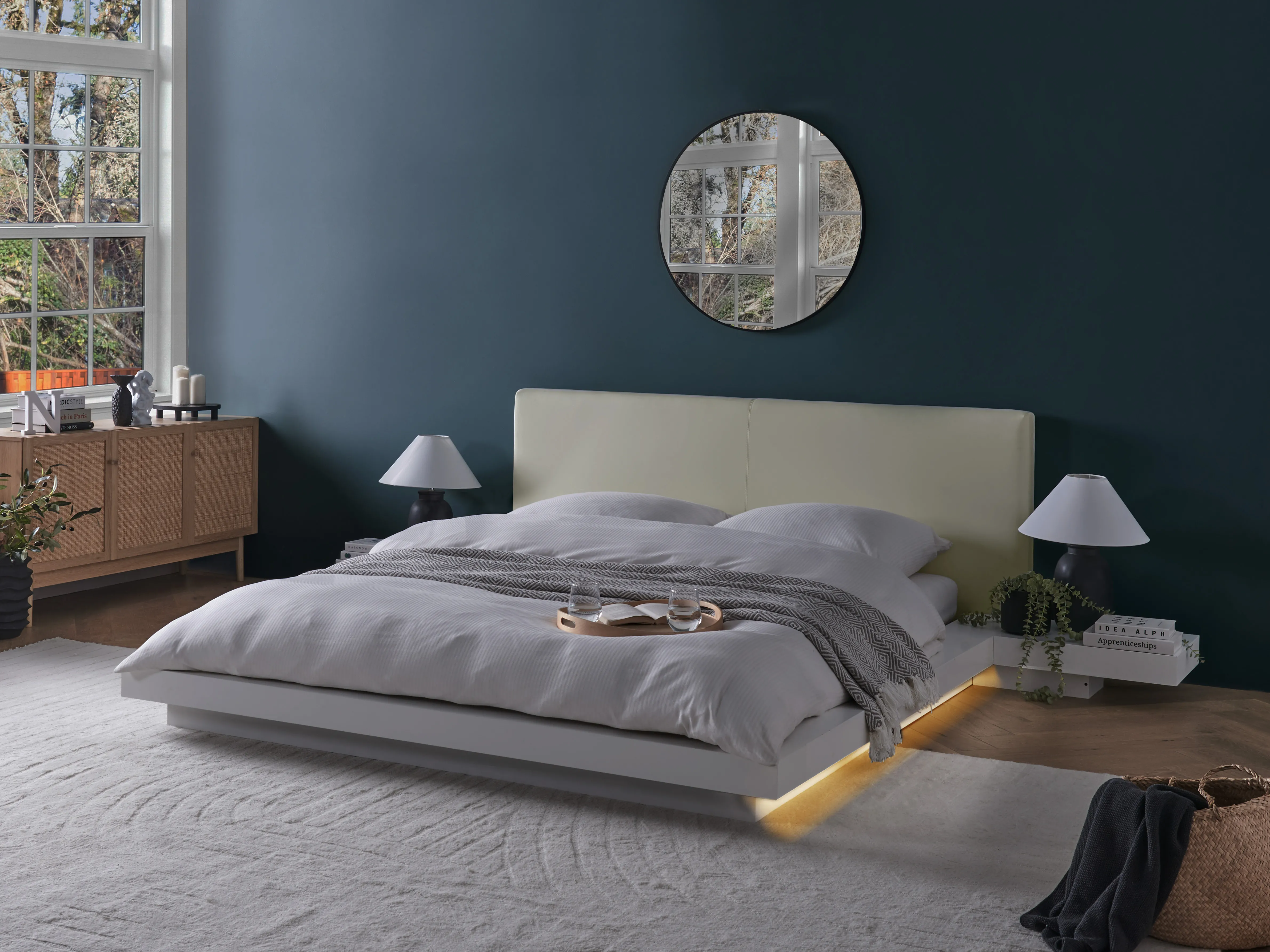 Bed met LED-verlichting Kunstleer ZEN 160 x 200 cm Wit