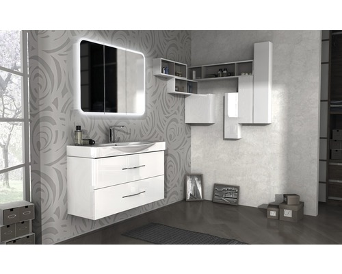 Spiegelkast, 3-deurs, 95x70cm, zacht wit, IP 44 (beschermd tegen vreemde voorwerpen en spatwater)