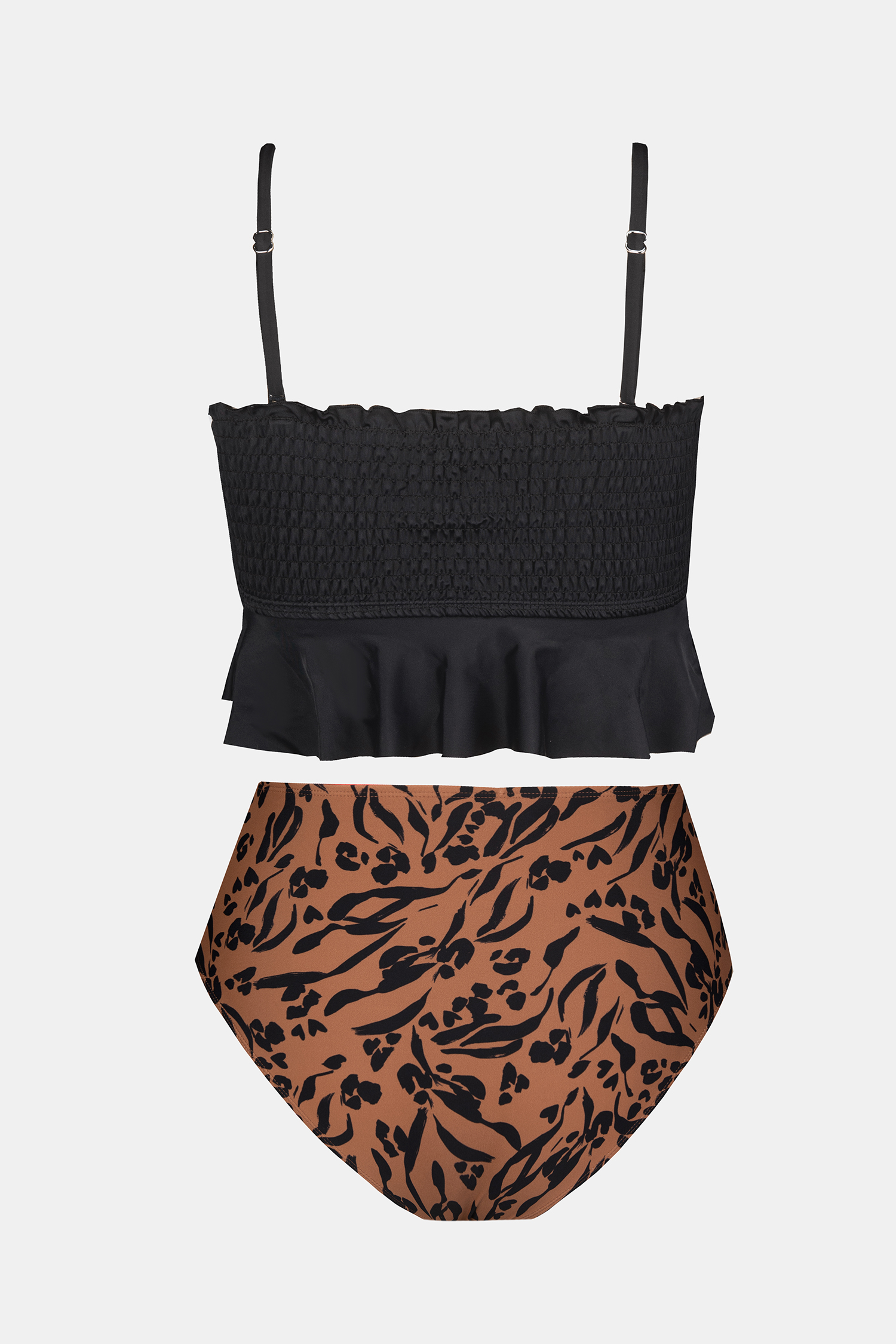 Tankini taille haute à smocks noir