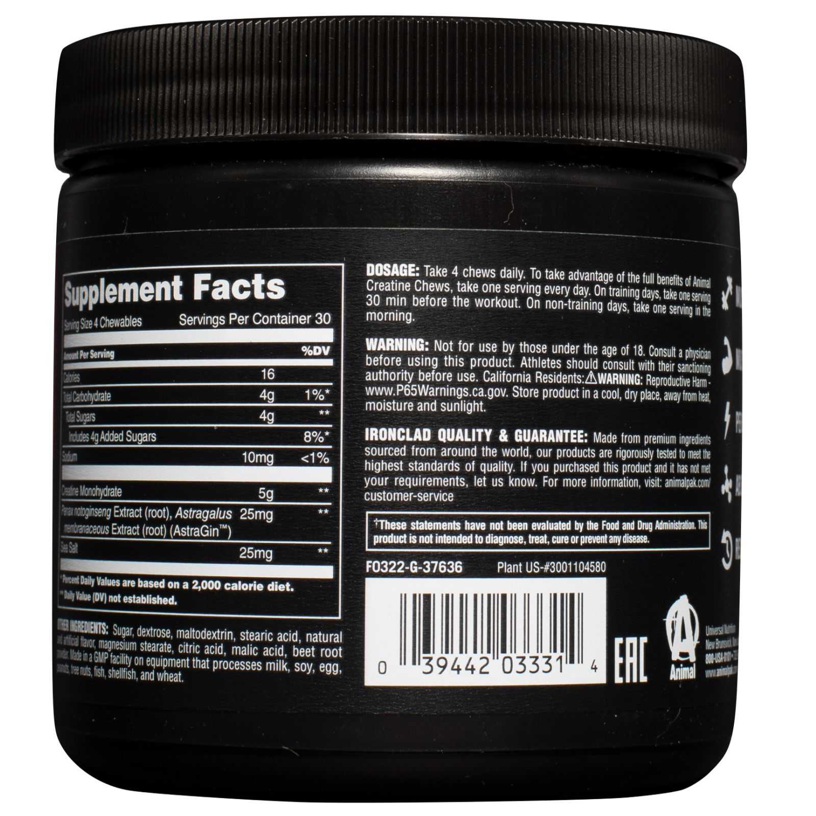 Creatina Mastigável Universal Nutrition, 120 comprimidos.