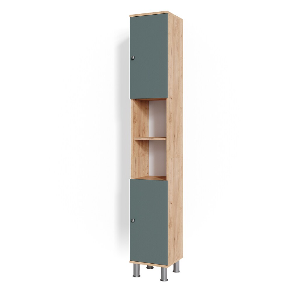Vicco Hochschrank Badschrank Badezimmerschrank Fynn Eiche Grün Badmöbel 190 x 30