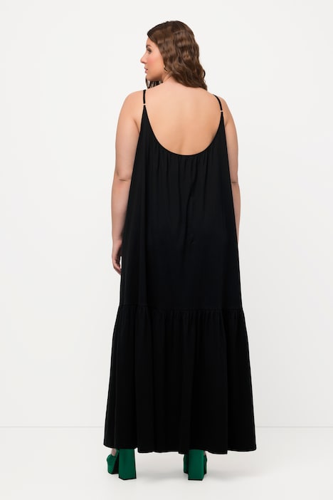 Midikleid, Volant, A-Linie, Rundhals, ärmellos