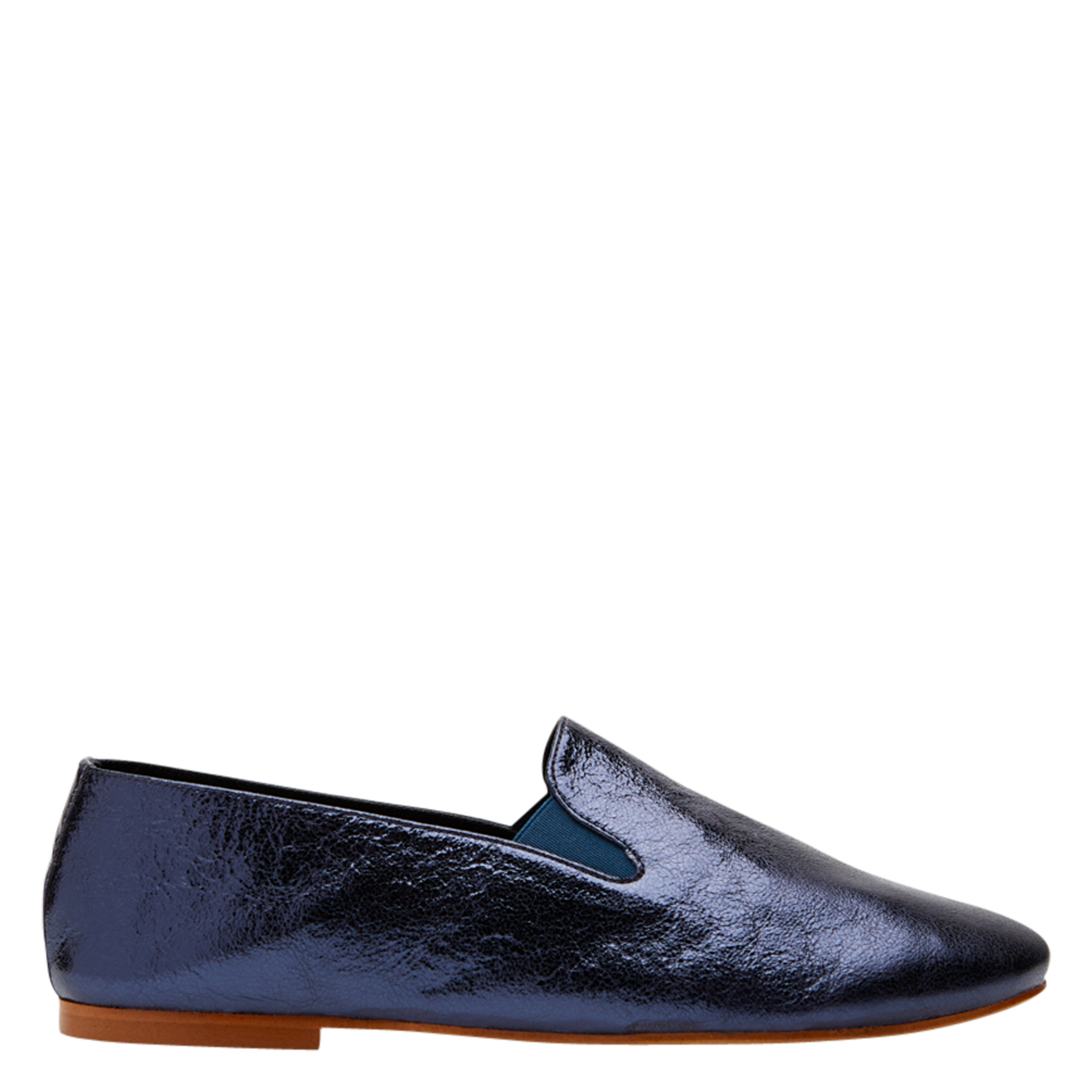 CLEO - Mocassins en cuir métallisé| Bleu