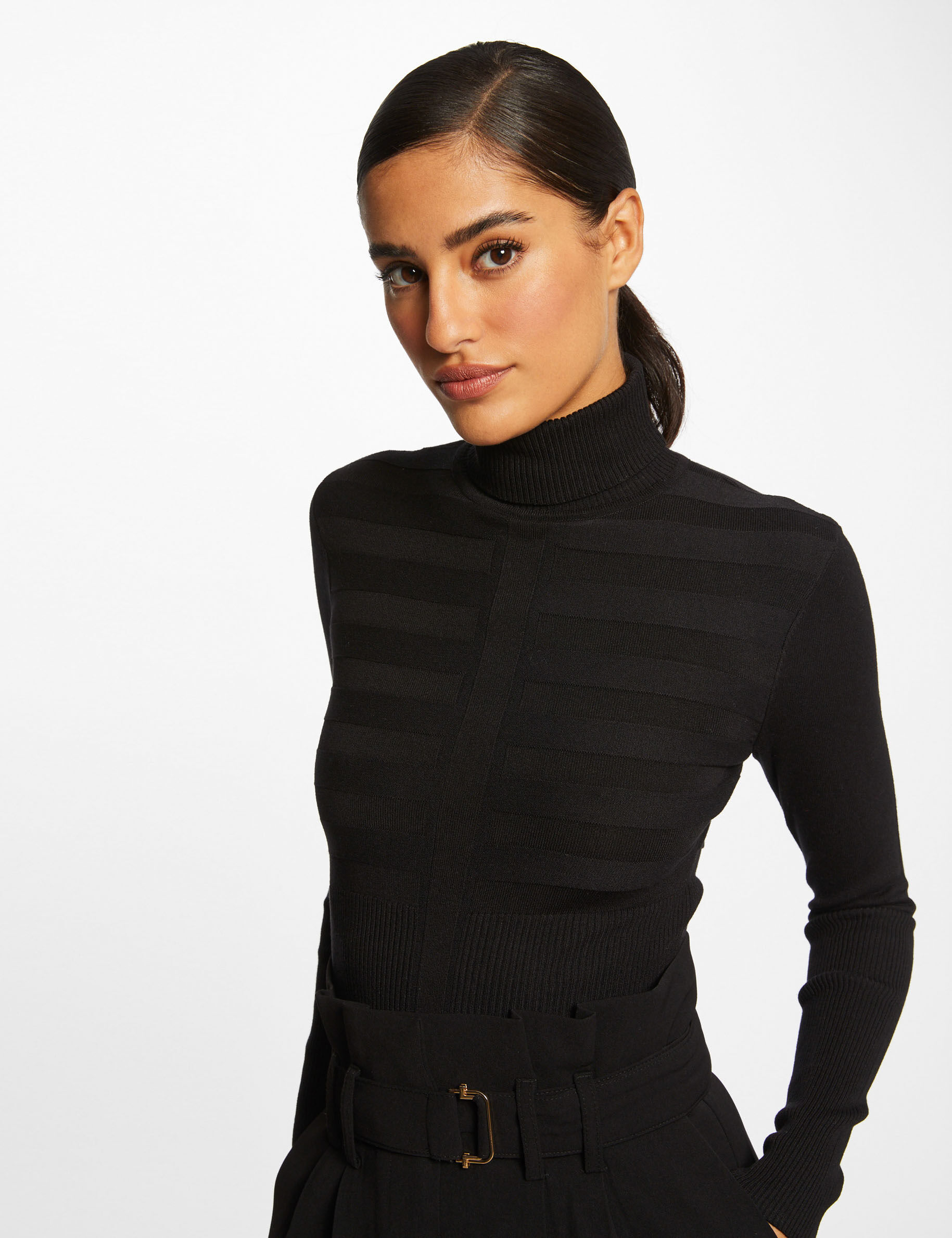 Pull manches longues col roulé noir femme - noir