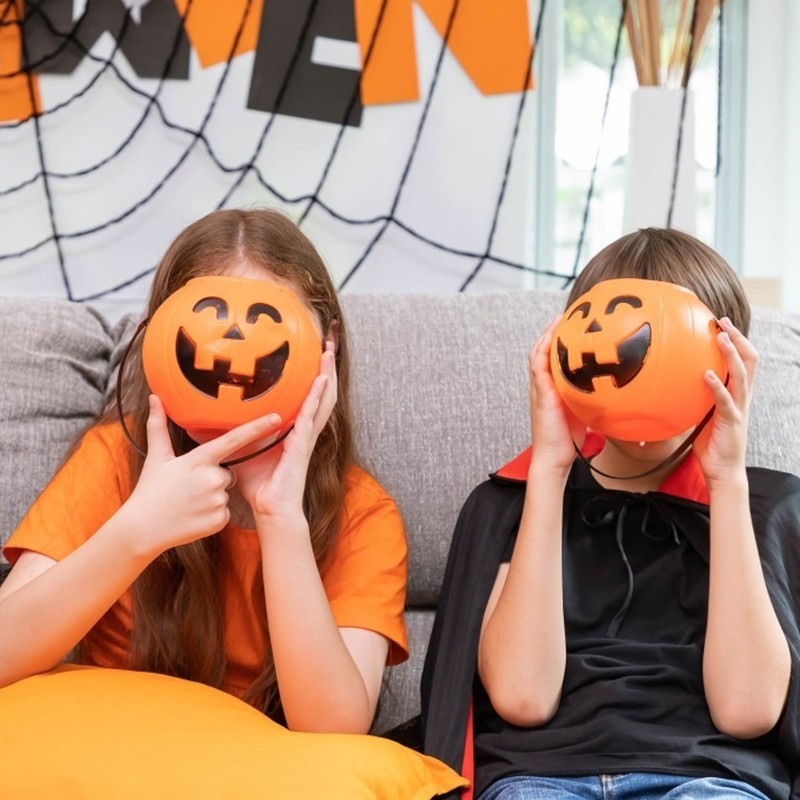 (Ø21cm) Halloween Süssigkeiten Eimer Deko Kürbis Candy Bag - Orange