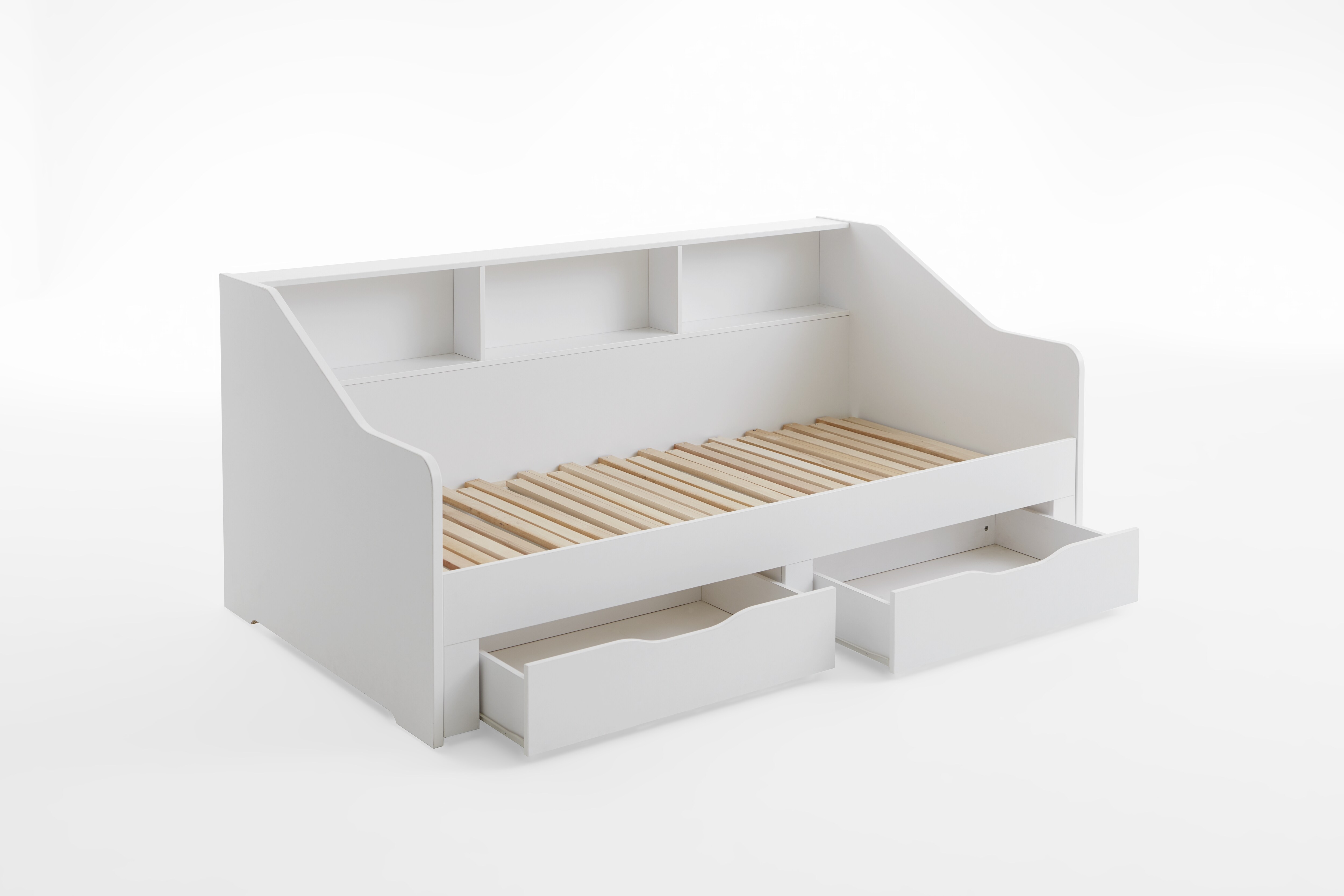 Relita - Funktionsbett Rene 90x 200 auf 180 x 200 cm Liegefläche ausziehbar, inkl. 2 Schubladen und Regal, Ausf. Dekor Weiß