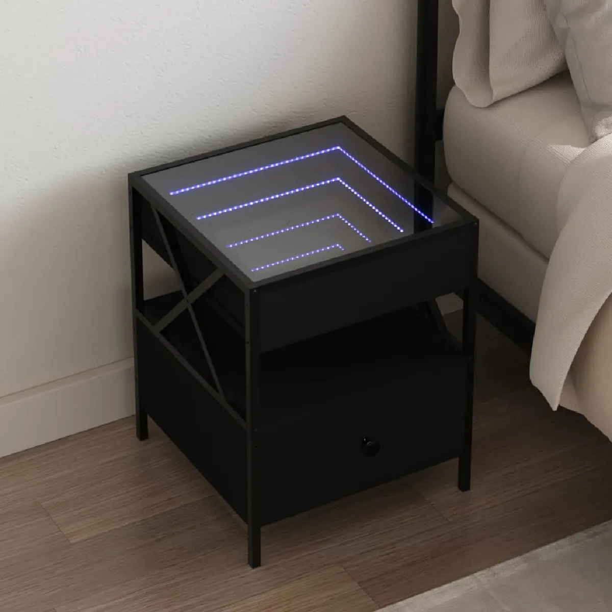 VIDAXL Table de Chevet avec LED - Noir 40x40x51 cm