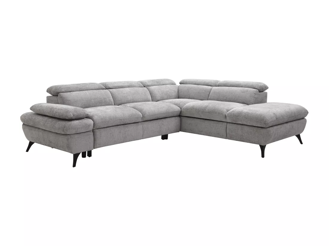 Canapé d'angle droit convertible en tissu texturé gris SURDELI