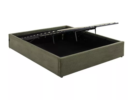Lit coffre adulte 140x190 cm en velours côtelé vert avec sommier - Handy