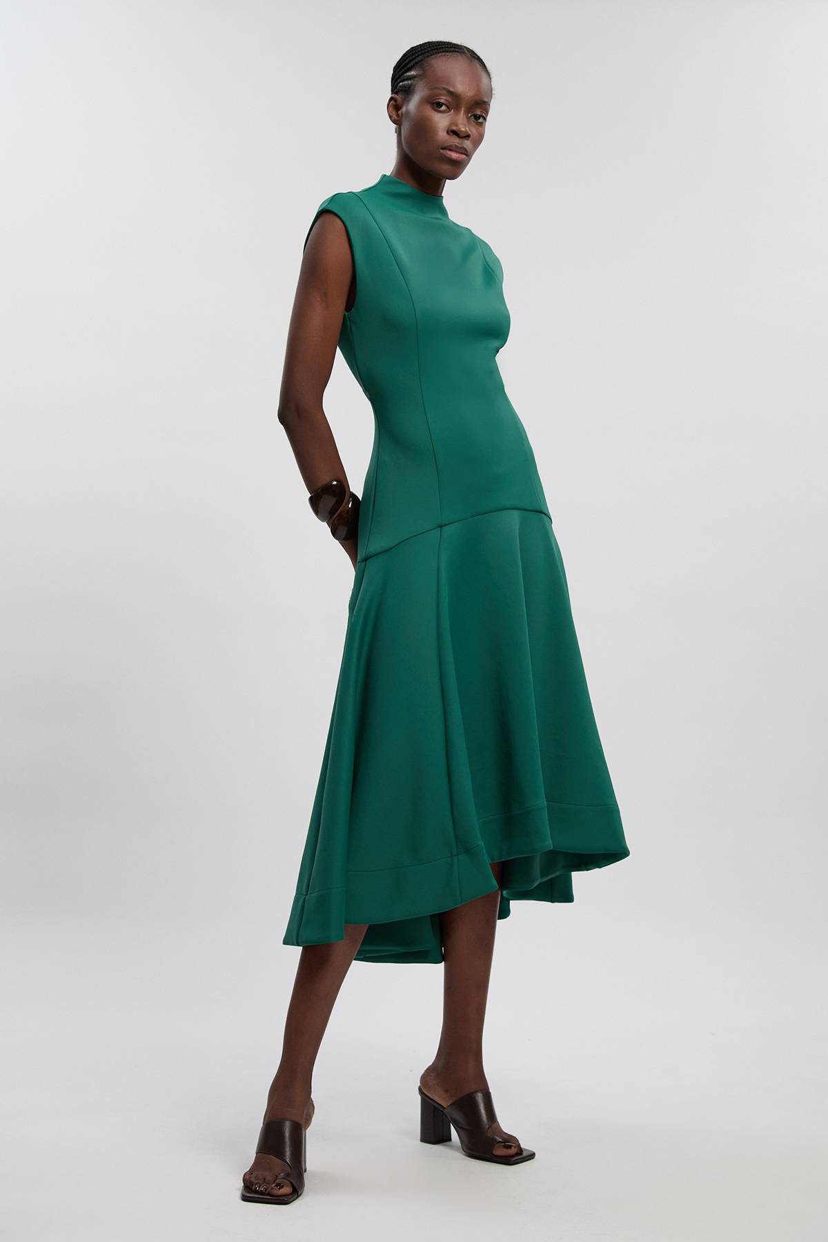KarenMillen Robe Maxi Tissée à Ourlet Volants et Effet Scuba