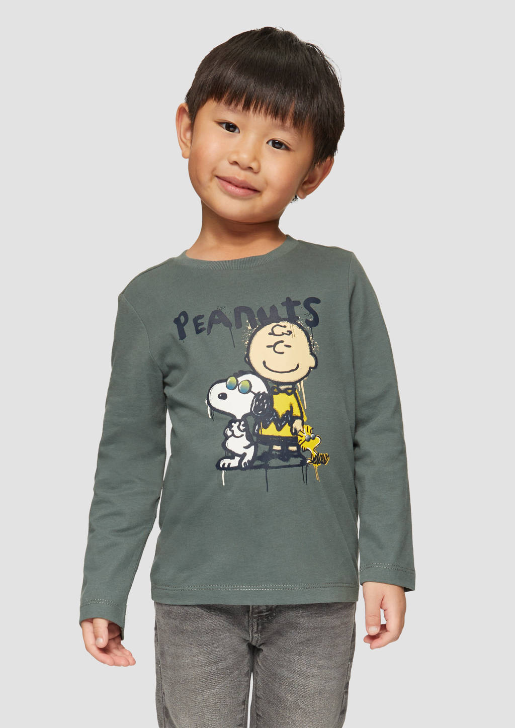 s.Oliver longsleeve Snoopy met printopdruk grijsgroen