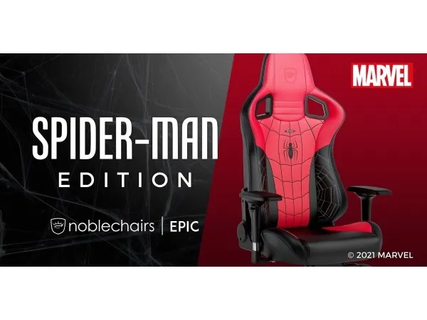 Noblechairs EPIC Spider-Man Edition - Spillestol - ergonomisk - armstøtter - T-formet - vippe - drejeled - aluminium, nylon, polyurethan, stål, polyuretan-læder, koldskum - sort, rød, rød syning