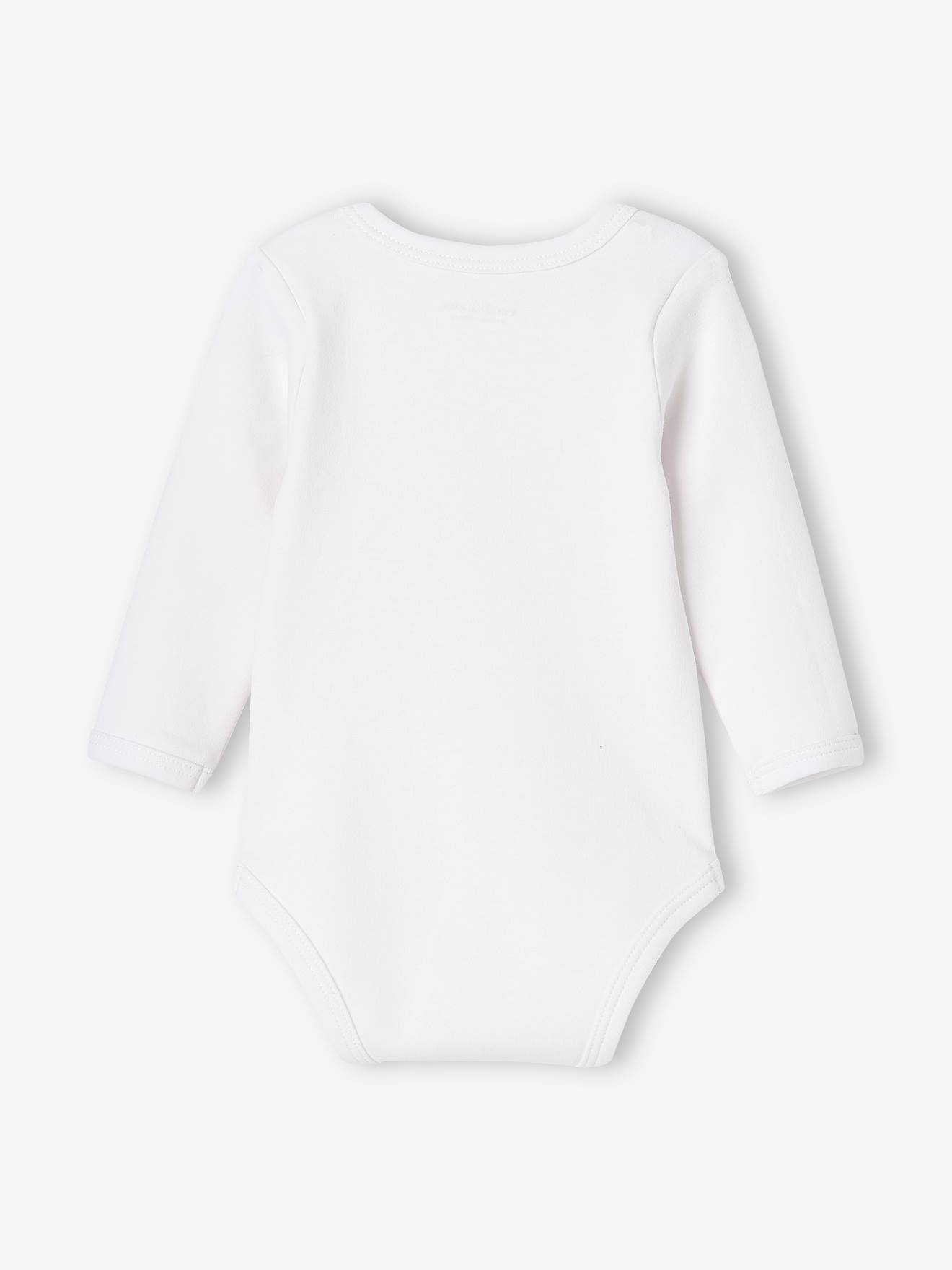 Conjunto de 5 bodies de manga comprida com estampa de animais e abertura estilo americano, para recém-nascidos, nas cores branco claro e bicolor/multicolorido.