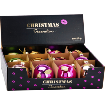 Kerstbal mix glas kusjes divers  Ø 8 cm per stuk