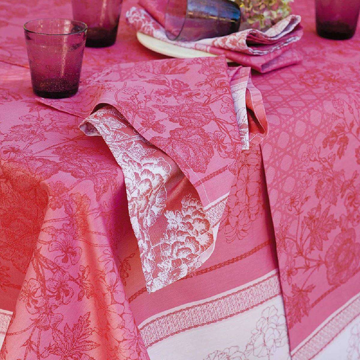 Chemin de table antitache déperlant pur coton bio rose 175X55 Garnier