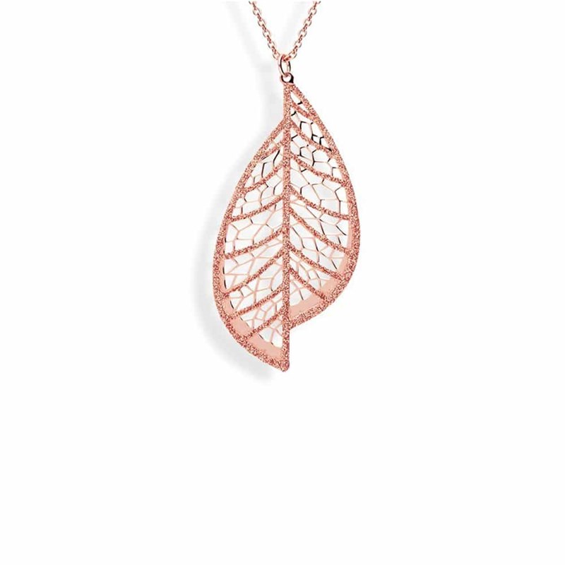Collier Argent Feuille De Laurier Rose