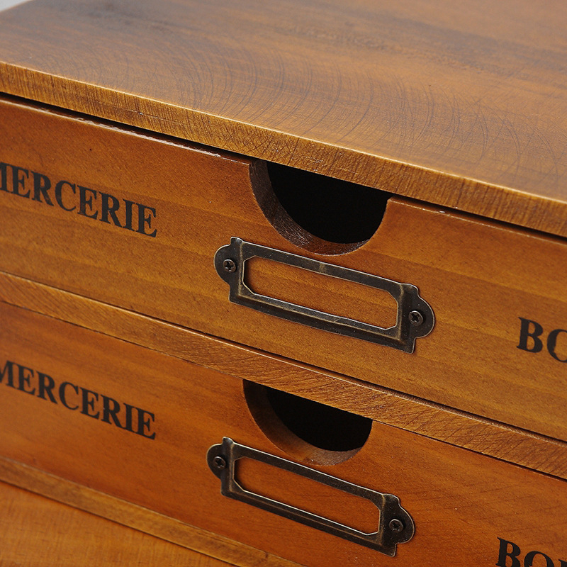 (25x17x13cm) Näh Kasten Holz Schatulle Mercerie Zubehör Box mit 2 Schubladen