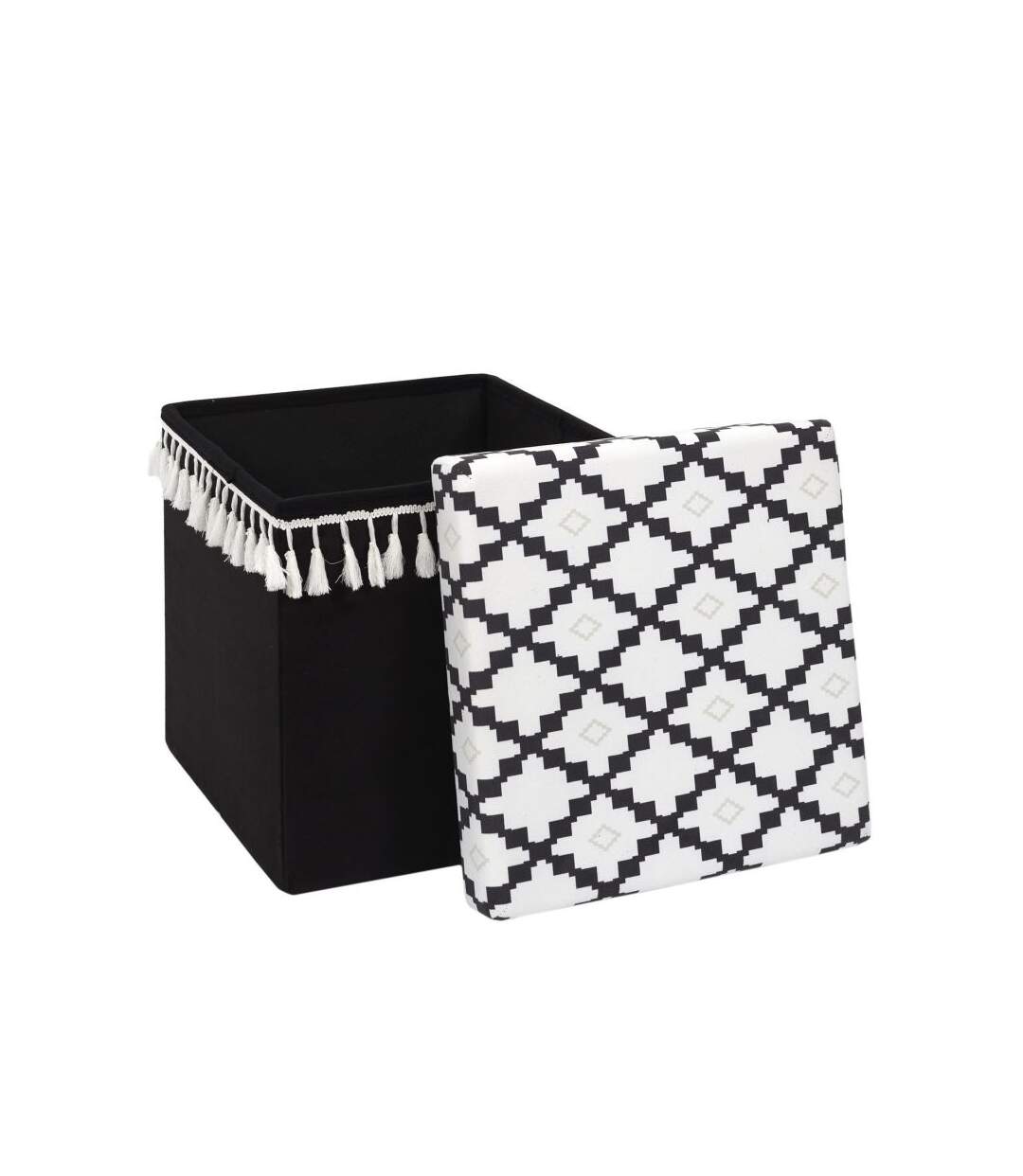 Paris Prix - Pouf Pliable & Coffre mirage 38cm Noir & Blanc
