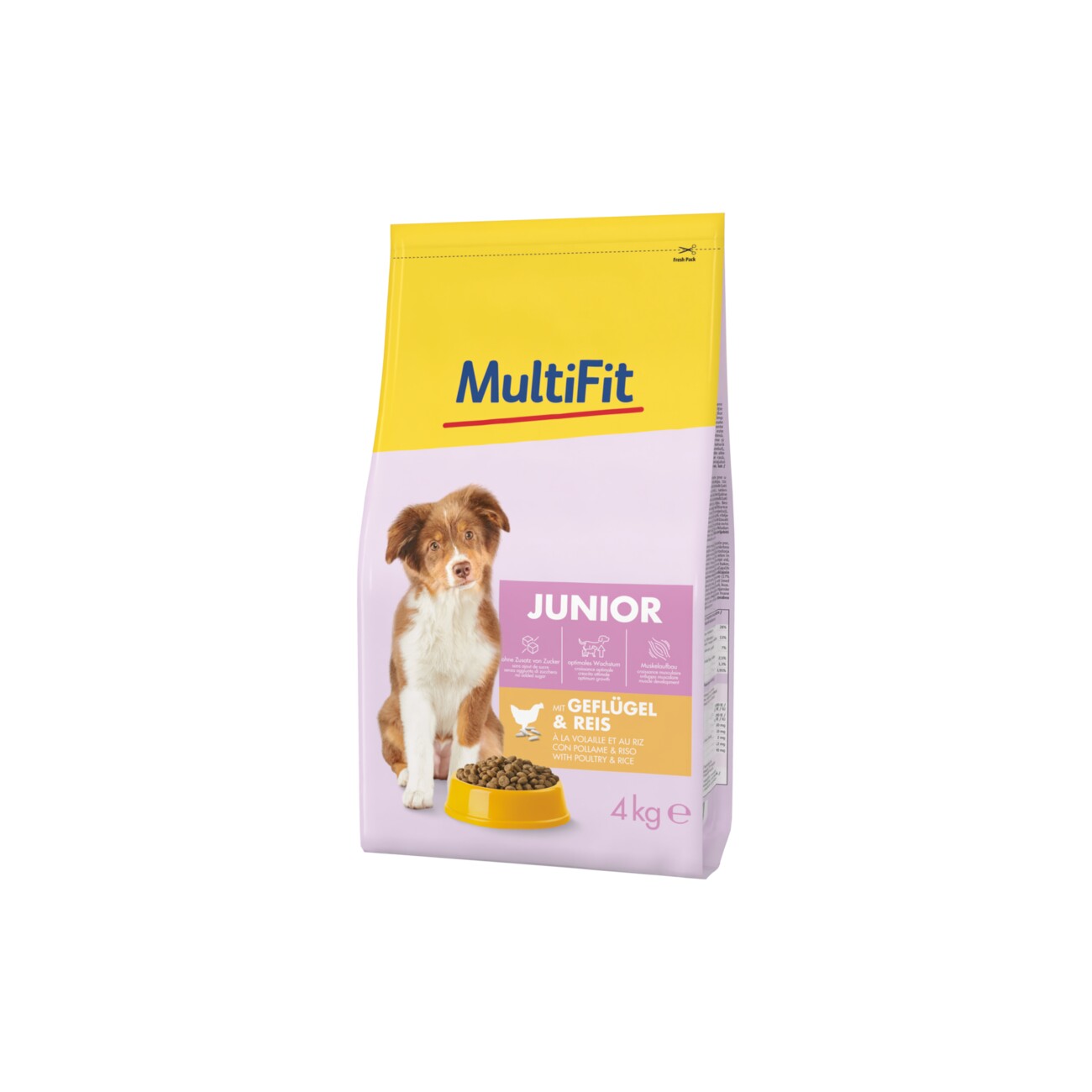 MultiFit Trockenfutter Hund Junior, mit Geflügel & Reis 4 kg