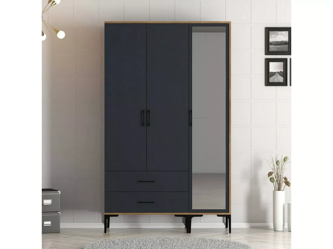 Garde-robe 3 portes Dpierin, Meubles de chambre, Penderie de plain-pied, Placard à vêtements, 120x201h48 cm, Noyer et Anthracite