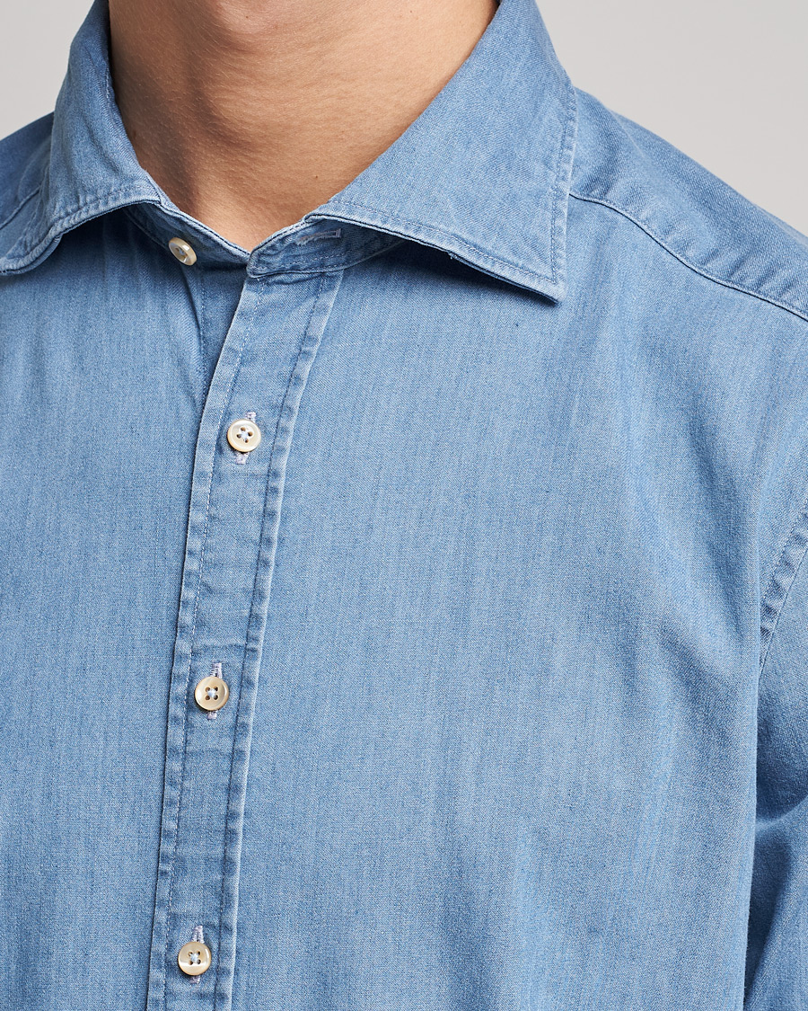 Stenströms Slimline Garment Washed Shirt Light Denim