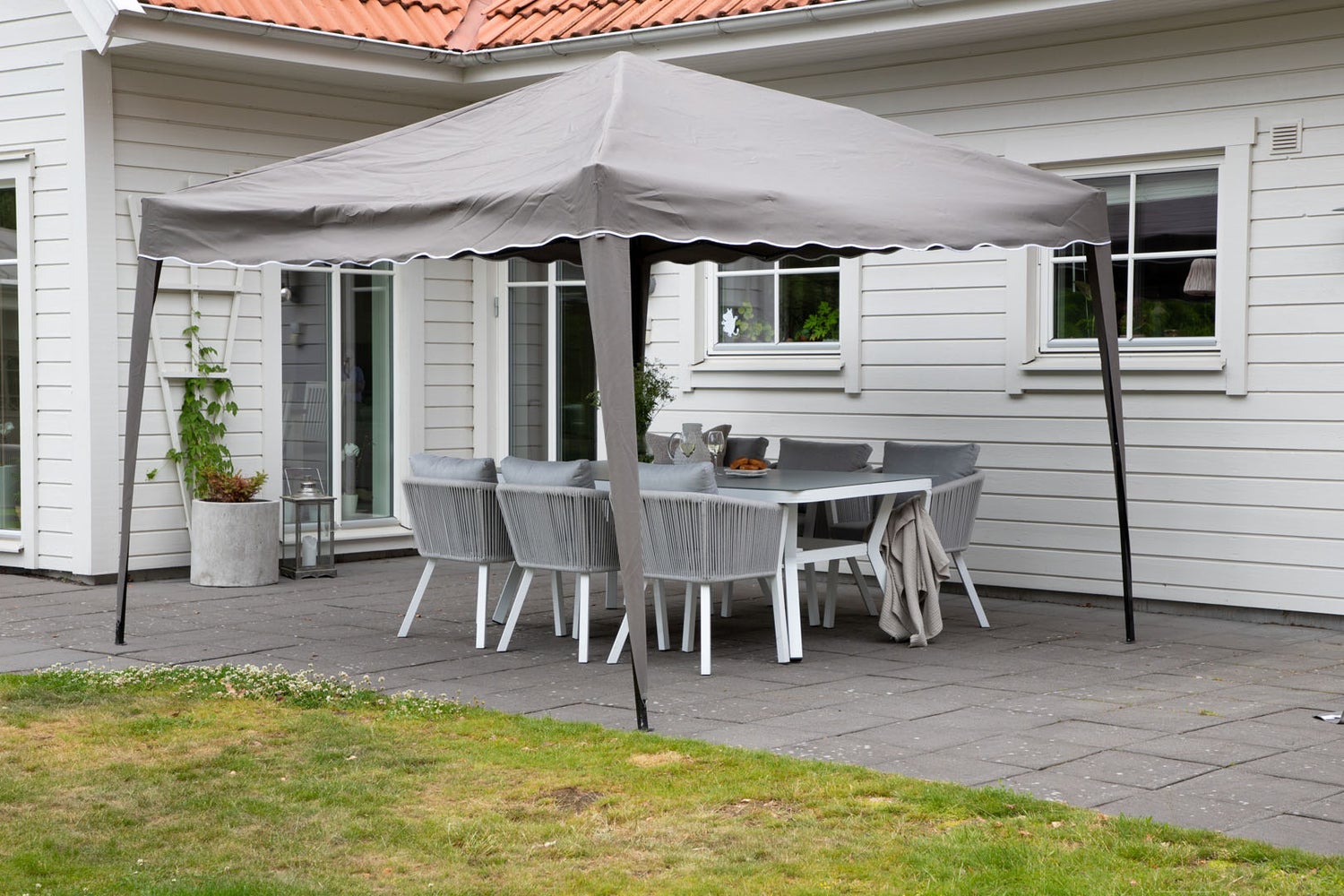 Easy tuinpaviljoen wit, bruin. 296X296X250cm