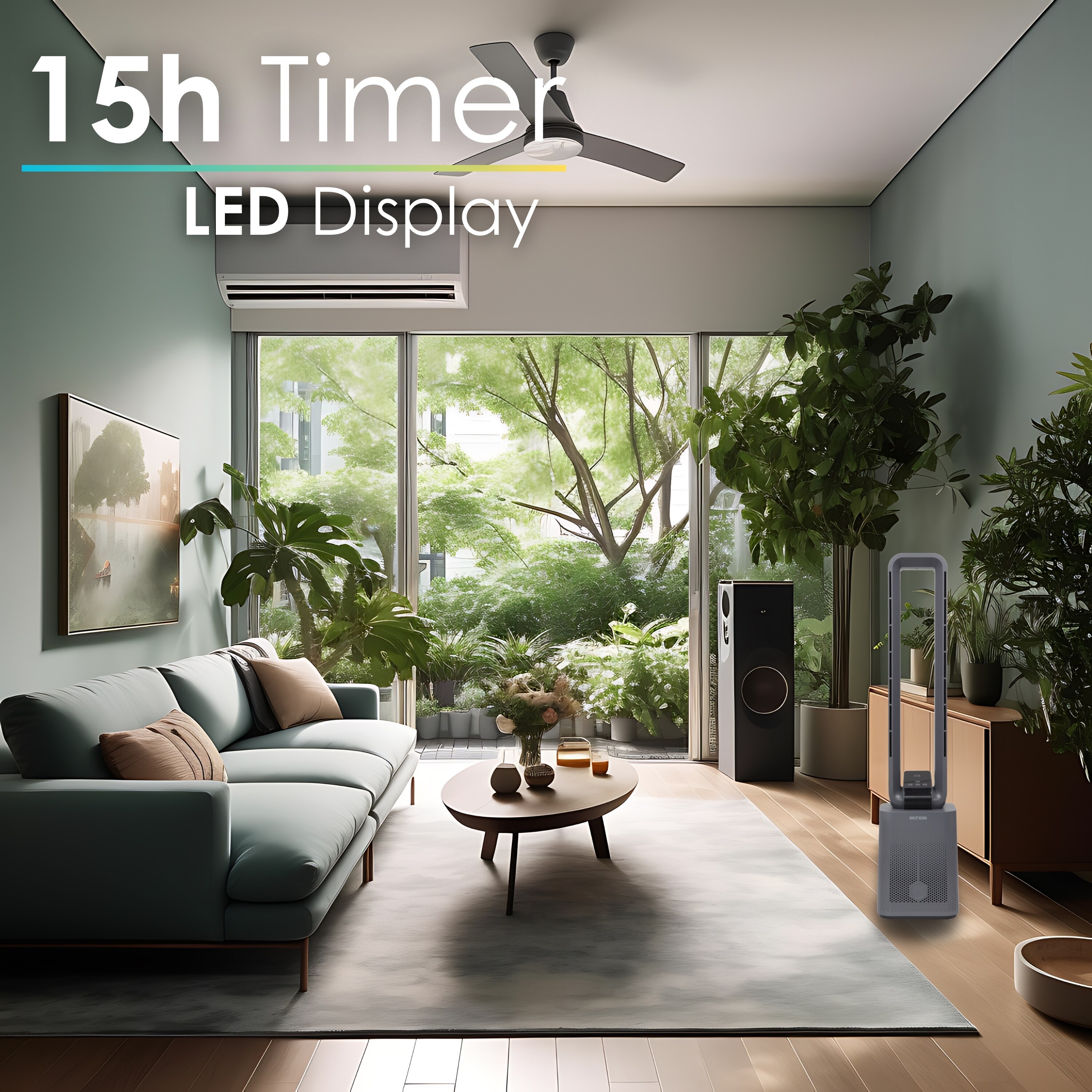 Echos Turmventilator m. Fernbedienung 12 Stufen Timer LED-Display