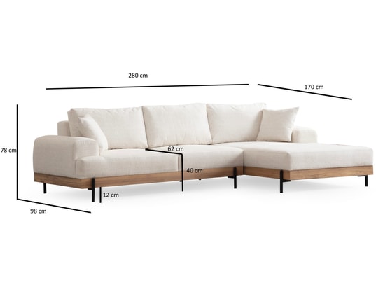 CONCEPT1 - Canapé tissu Eti chêne angle droit blanc 280 x 98 x h78