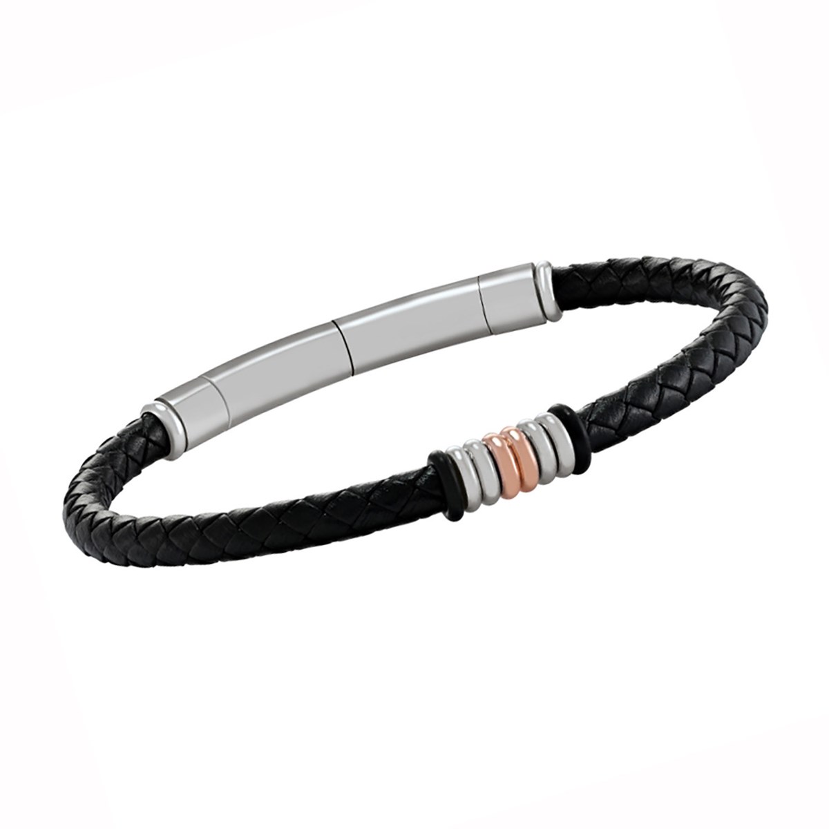 Bracelet Jourdan Esus cuir tresséACIER BICOLORE ROSE