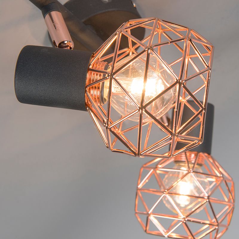 Moderne spot zwart met koper 2-lichts - Mesh