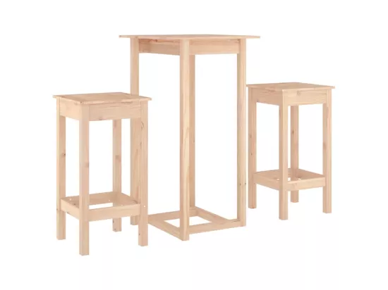 Ensemble de bar 3 pcs Bois de pin massif