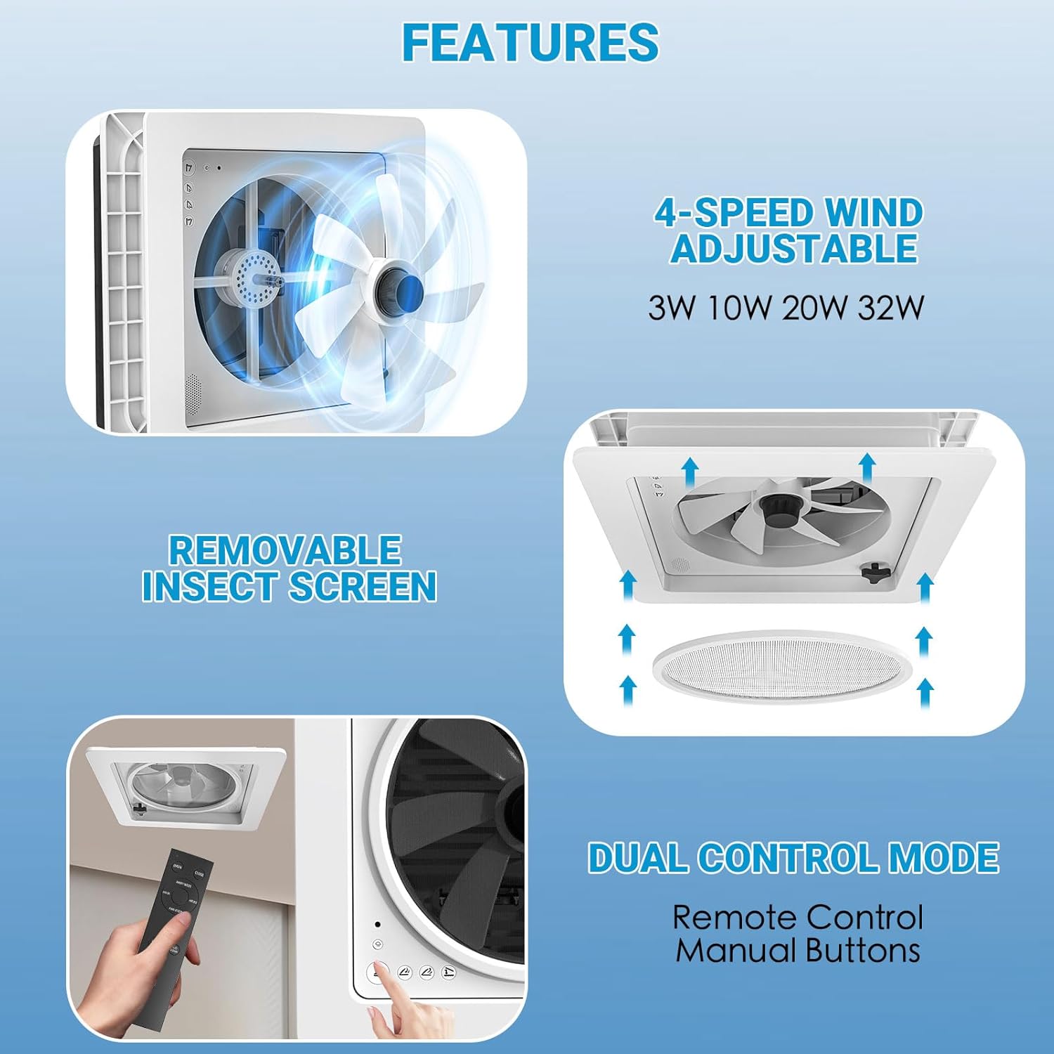2012 Max Air Belüftung für Wohnmobil Dachventilator Dachlüfter Reversibler Abluftventilator, extrem geräuscharmer Dauerbelüftung RV 12V Remote, mit 14' halbtransparentem UV-beständigem Deckel