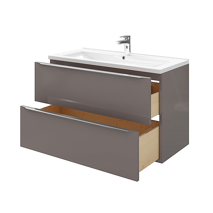 Meuble sous vasque à suspendre GoodHome Imandra gris taupé 100 cm + plan vasque Nira