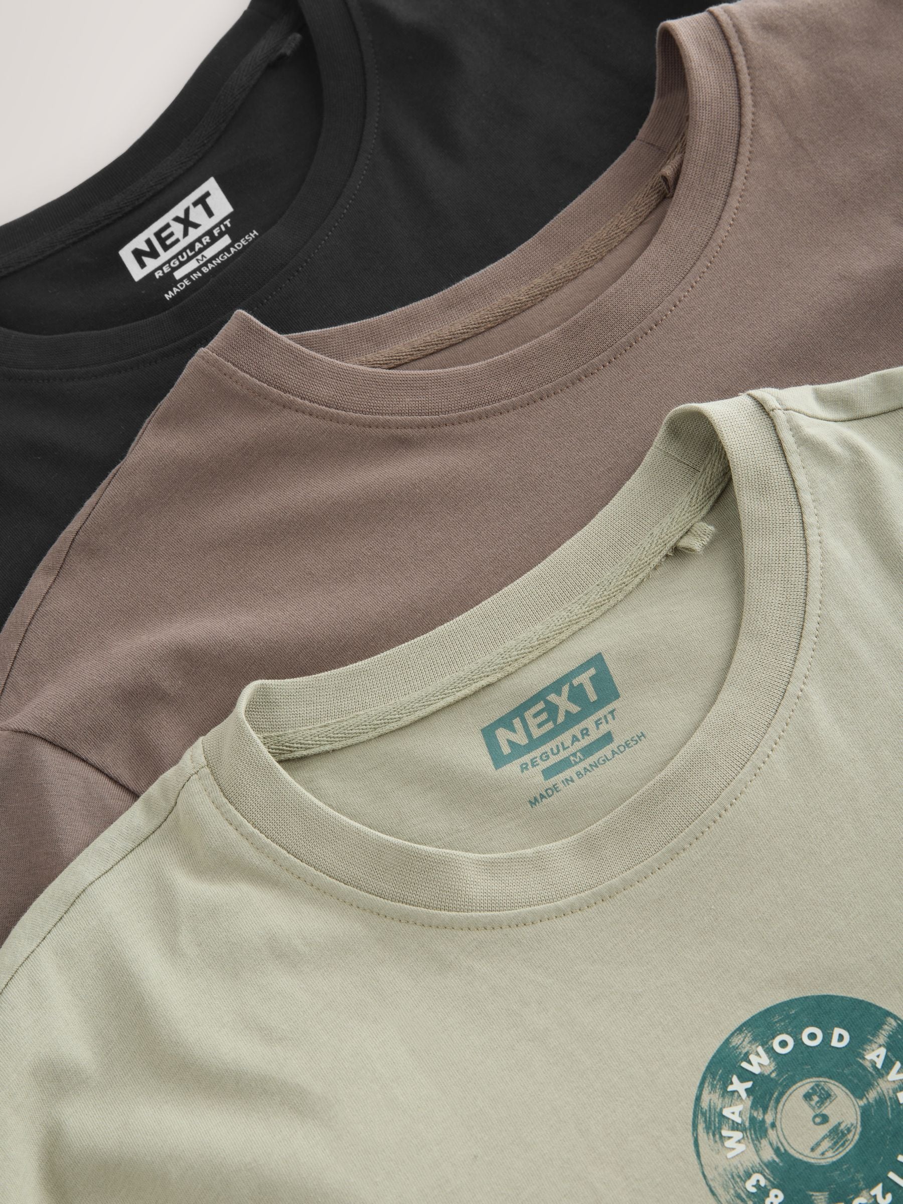 Zwart/Naturelkleurig/Groen - Normale Pasvorm - Set van 3 T-shirts met print