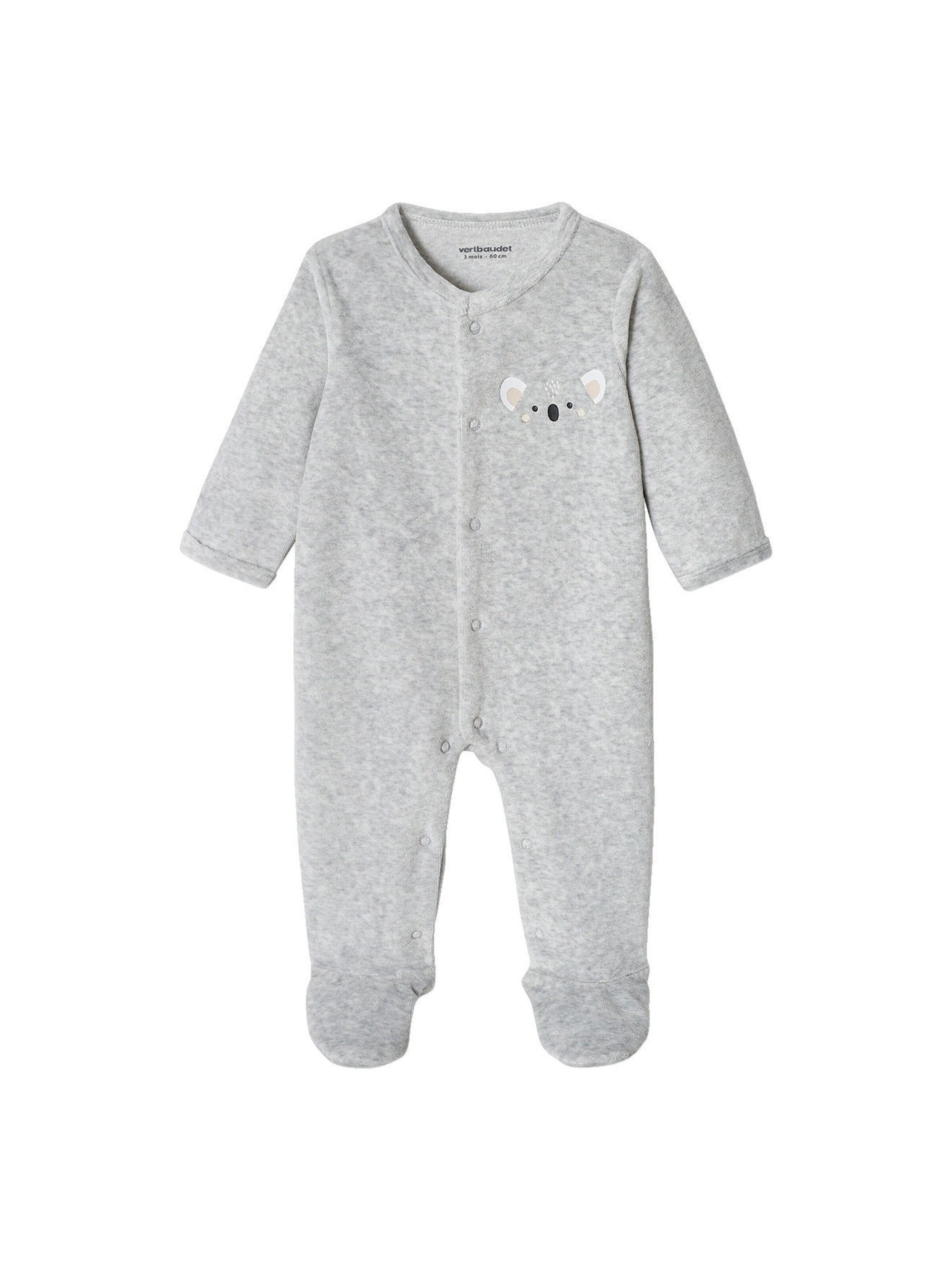 Vertbaudet Baby Samt-Strampler, Koala grau meliert