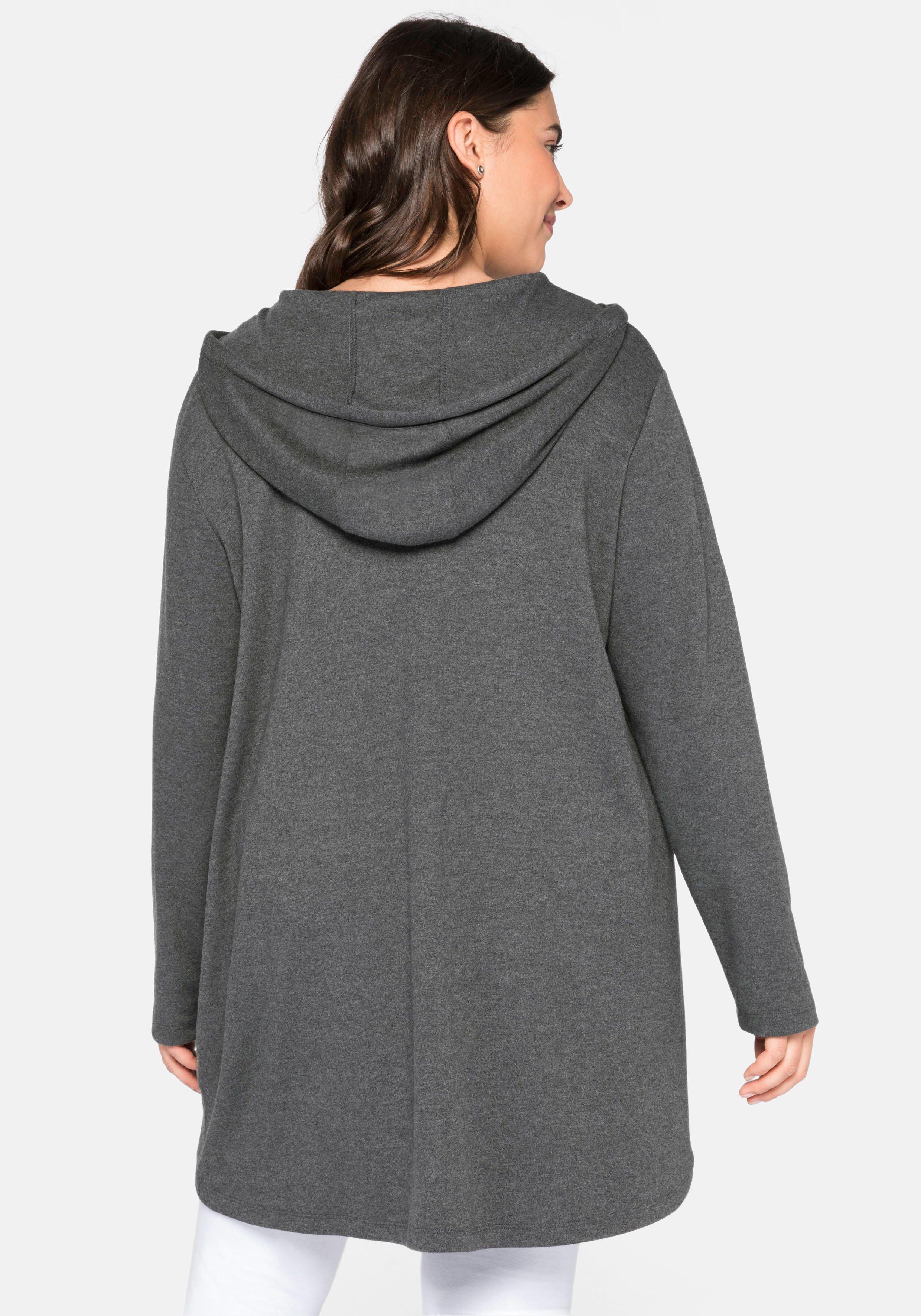 Longshirt mit Kängurutasche, im Vokuhila-Schnitt