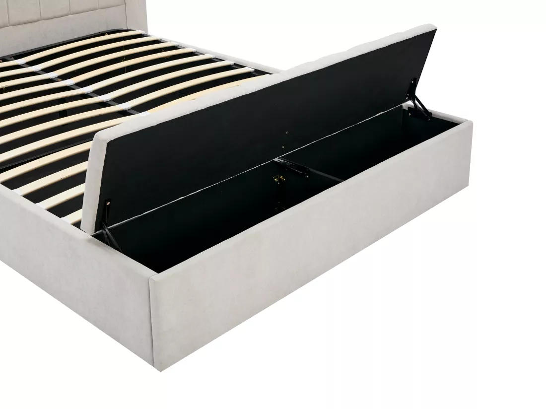 Lit coffre 180 x 200 cm avec banc - Tissu - Beige + Matelas - DOUINO