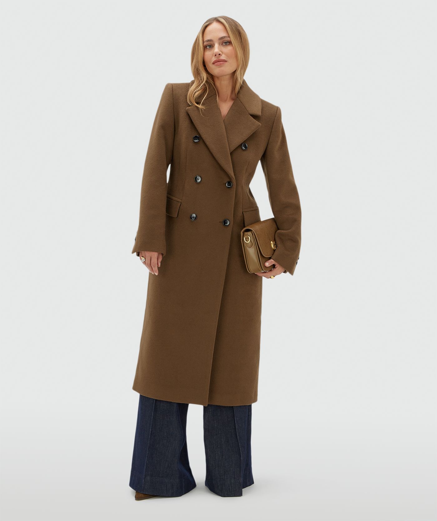 JV-REBECCA regular mantel met wol - khaki melange