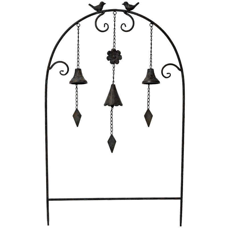 Treillage jardin fer clochettes oiseaux 50x7x84 cm
