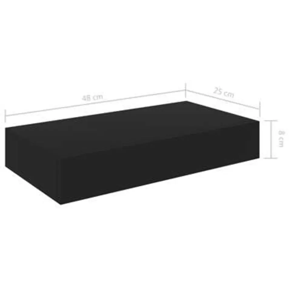 vidaXL - Wandschap - Zwart - MDF - 48 x 25 x 8 cm