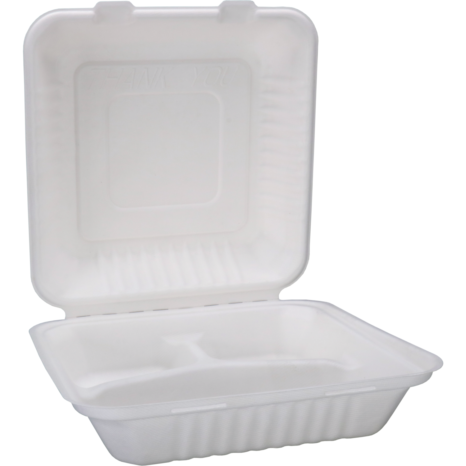 Depa Bak, Bagasse (suikerrietpulp), 3-vaks, 1200ml, maaltijdbox, 23x23x7.8cm, wit