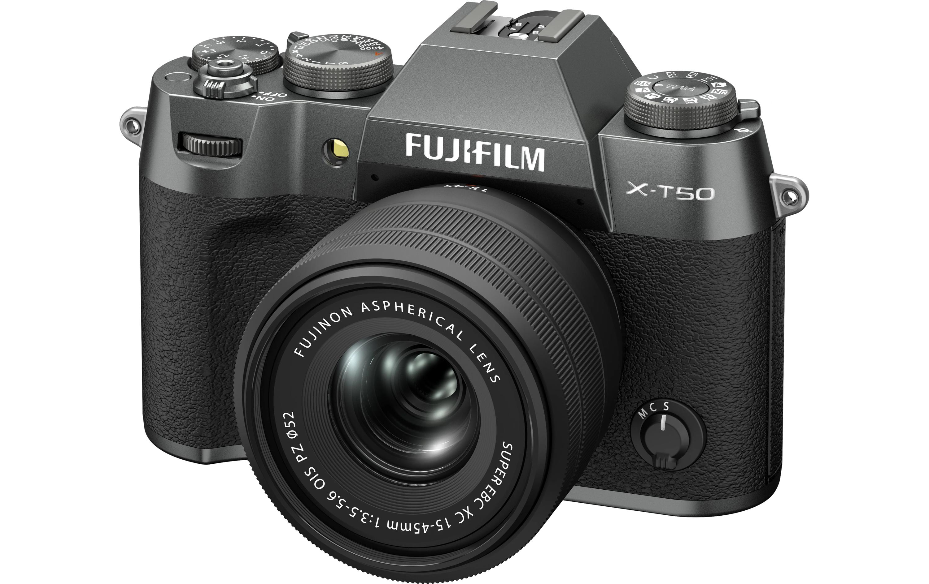 Fotokamera X-T50 Charcoal Kit XC 15-45mm + 35mm<br>Kompakte Systemkamera mit 40.2-Megapixel-Sensor, 6.2K-Video und Filmsimulations-Einstellrad