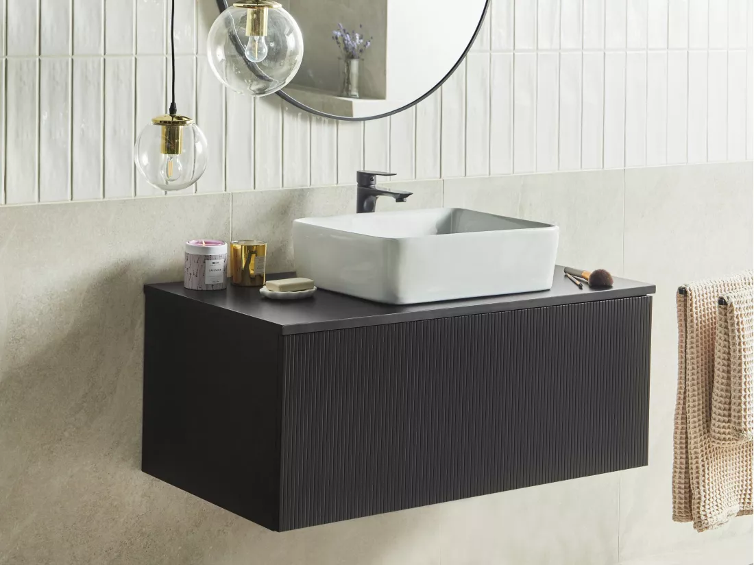 Meuble lavabo mural ALZIRA 100 cm 52 cm 40 cm Noir