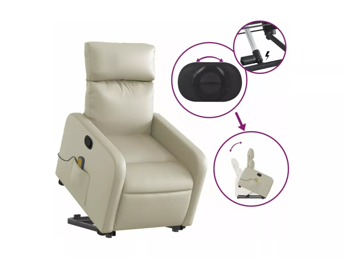 Fauteuil inclinable massant Crème Similicuir